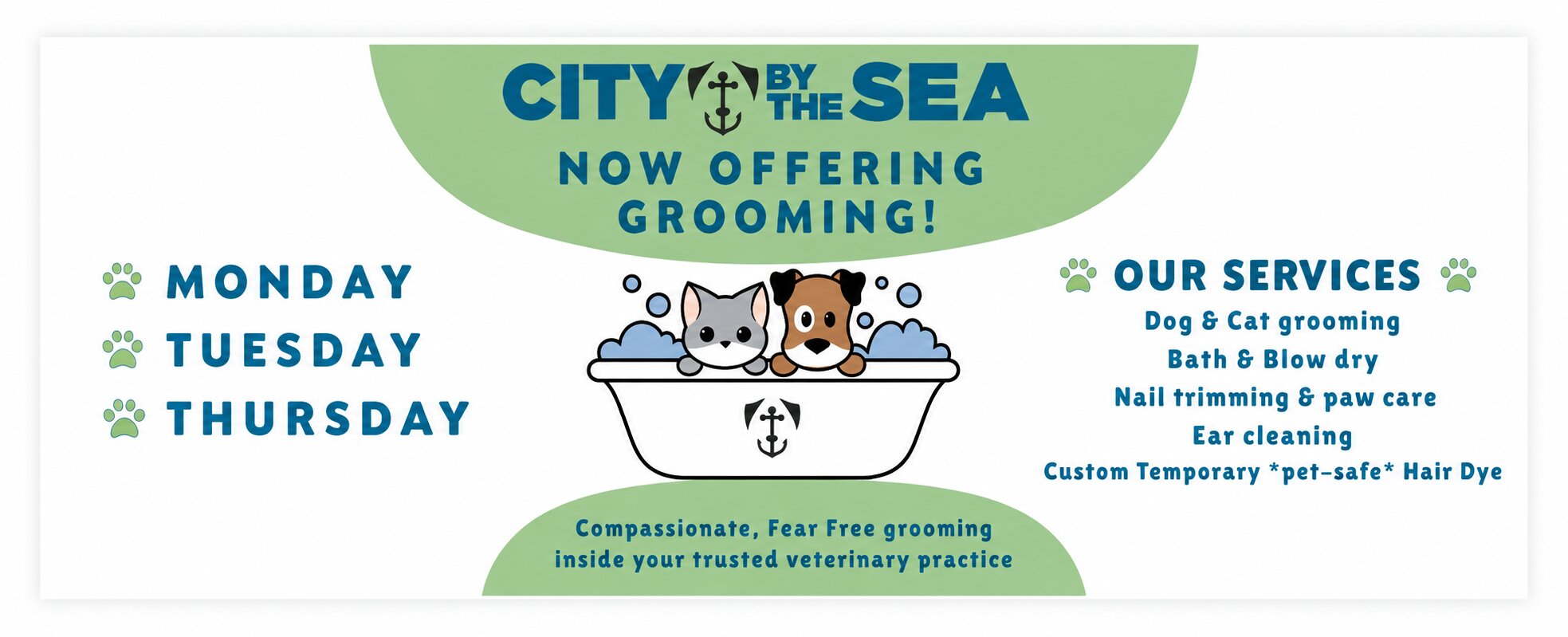 City by the Sea Vet now offering Pet Grooming Services